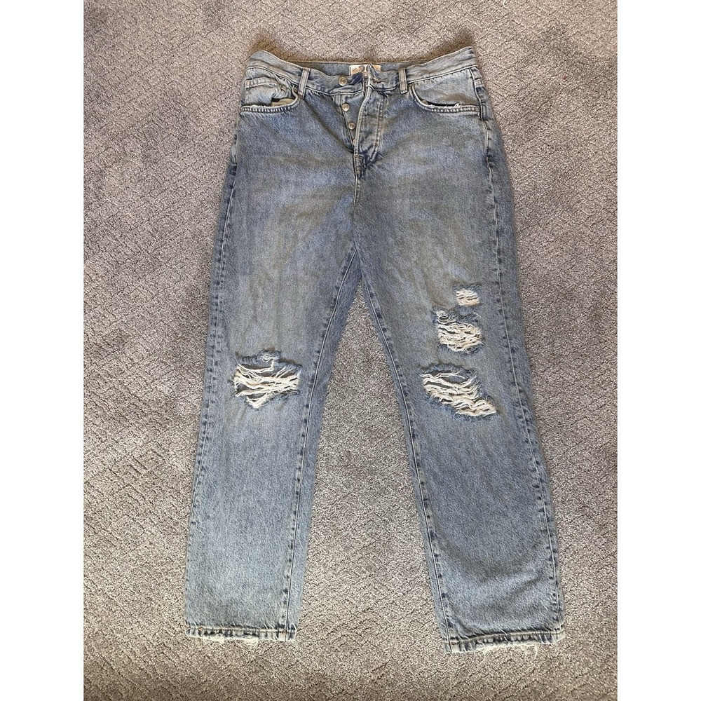 We The Free Free People Distressed Straight Leg Jeans Light Wash Button Fly 29